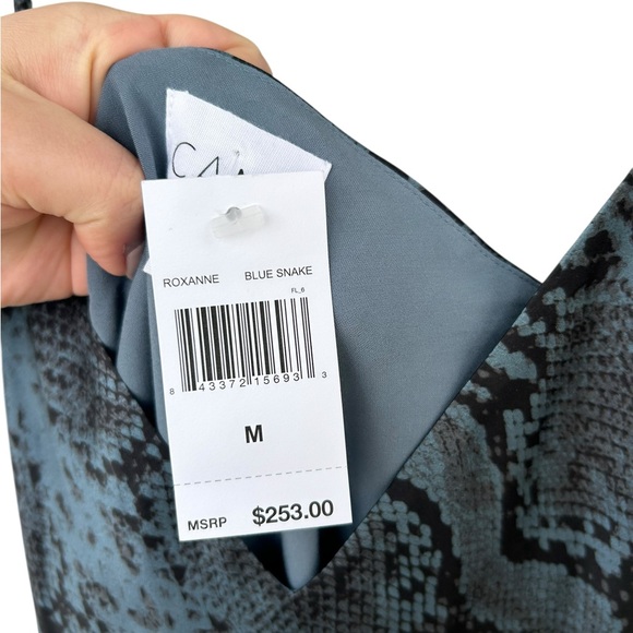 NWT Cami NYC Silk Snake-Print Slip Dress in Slate Blue and Black - Size Medium - Picture 4 of 12